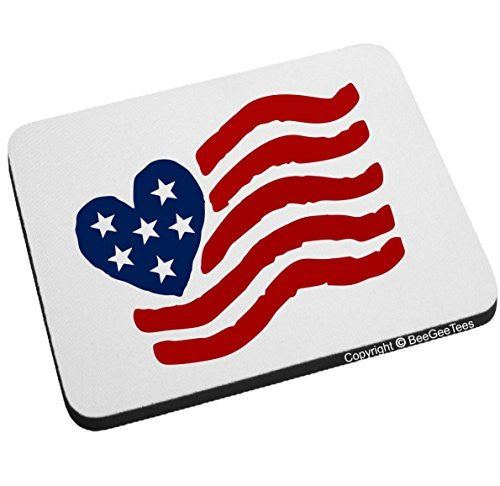 Red White and Blue USA Heart Flag Mouse Pad by BeeGeeTees 00740