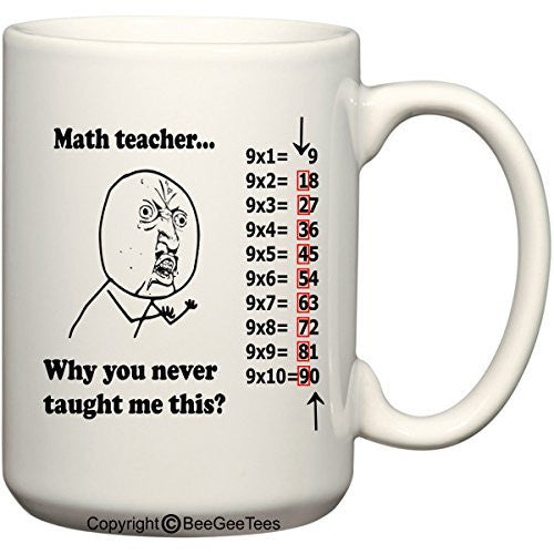 Math teacher... Why you never taught me this? - 15 oz Funny Meme Mug by BeeGeeTees 00496