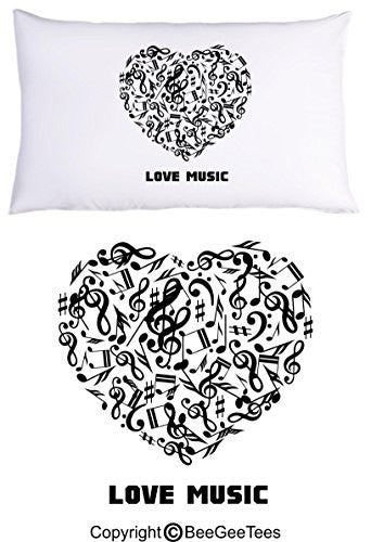 Love Music Funny Music Pillowcase Gift by BeeGeeTees® (1 Queen Pillowcase)