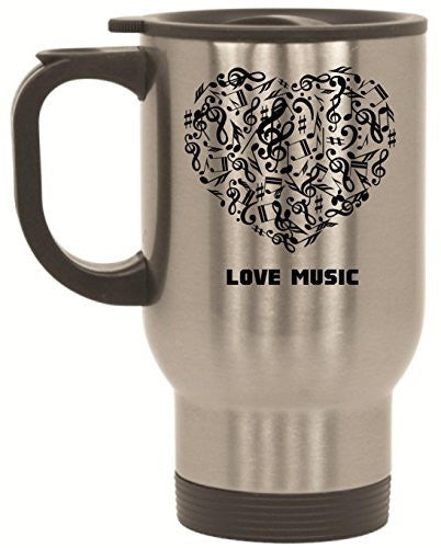 Love Music Stainless Steel Travel Mug by BeeGeeTees® (14 oz)