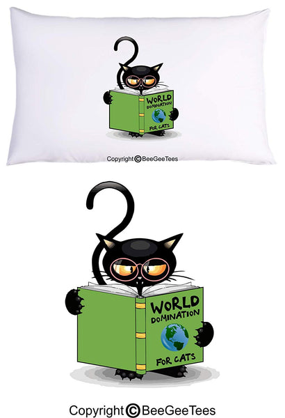 World Domination For Cats Funny Cat Lover Pillowcase by BeeGeeTees for Grandma's Kitty Rescue (1 Queen Pillowcase)