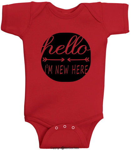 Hello I'm New Here Baby Romper Announcement Hipster Gift by BeeGeeTees