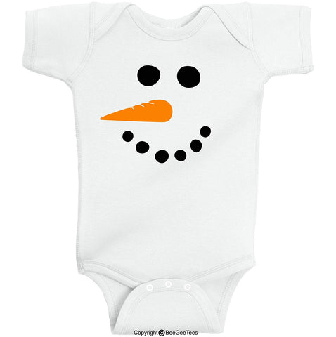 Snowman Face Baby Bodysuit Christmas Winter Baby Cute Adorable Romper by BeeGeeTees