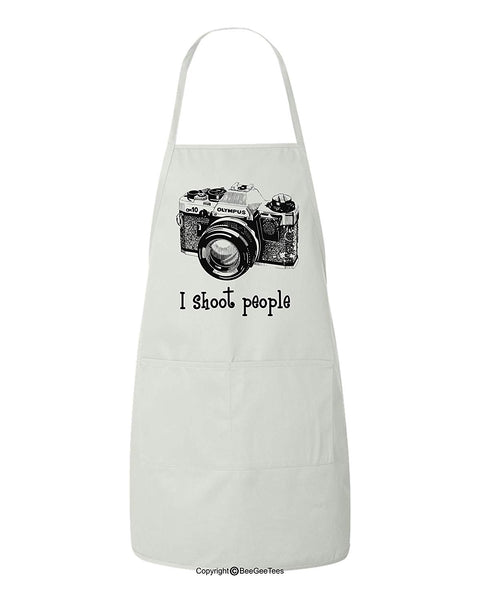 I shoot people Olympus Camera Photography Funny BBQ Photographer Apron by BeeGeeTees