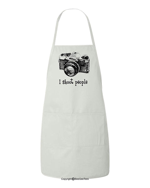 I shoot people Nikon Camera Photography Funny BBQ Photographer Apron by BeeGeeTees