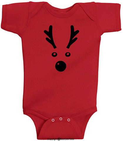 Rudolph Red Nosed Reindeer Face Funny Baby Bodysuit Christmas Winter by BeeGeeTees