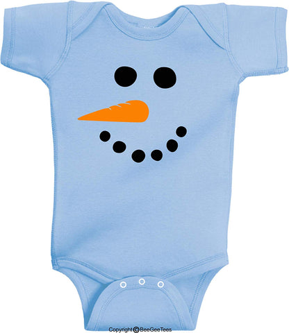 Snowman Face Baby Bodysuit Christmas Winter Baby Cute Adorable Romper by BeeGeeTees