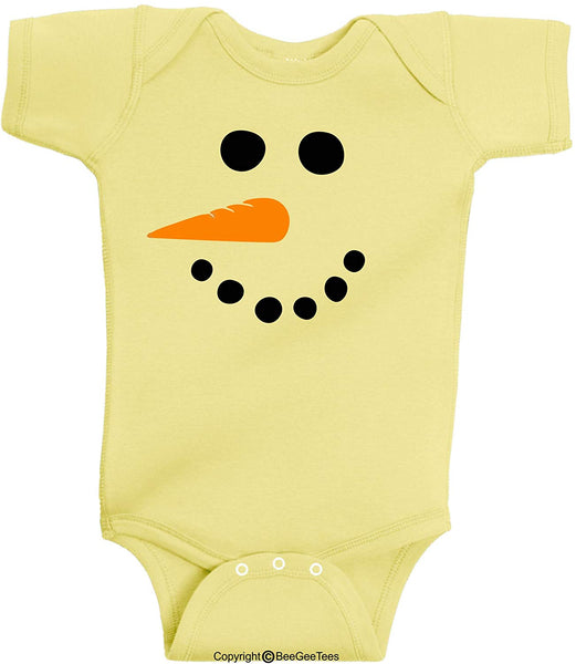 Snowman Face Baby Bodysuit Christmas Winter Baby Cute Adorable Romper by BeeGeeTees