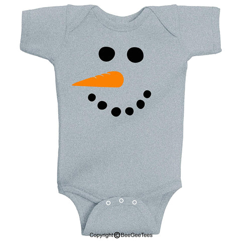 Snowman Face Baby Bodysuit Christmas Winter Baby Cute Adorable Romper by BeeGeeTees