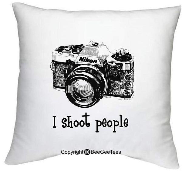 I shoot people Nikon Camera Photography Funny 18" x 18" Zippered Photographer Pillow Cover by BeeGeeTees