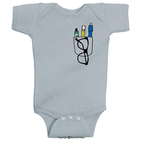 Pocket Protector Funny Baby Bodysuit Cute Adorable Baby Outfit by BeeGeeTees