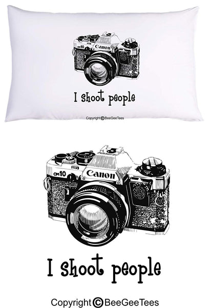 I shoot people Canon Camera Photography Funny Photographer Pillowcase by BeeGeeTees (1 Queen Pillowcase)