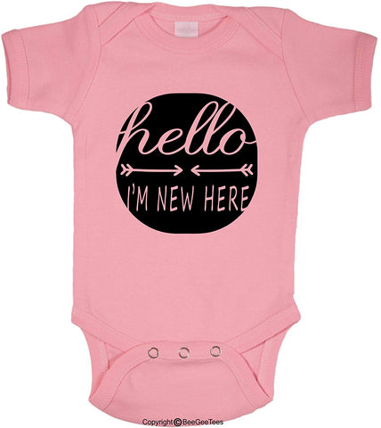 Hello I'm New Here Baby Romper Announcement Hipster Gift by BeeGeeTees