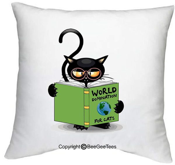 World Domination For Cats Funny Cat Lover 18" x 18" Zippered Pillow Cover by BeeGeeTees for Grandma's Kitty Rescue