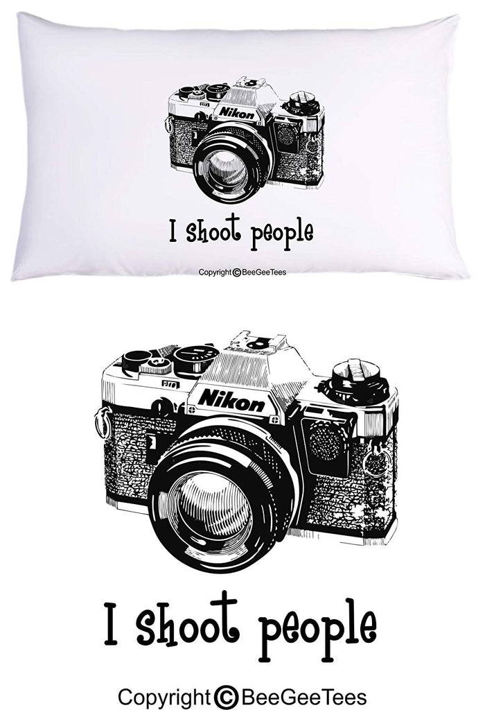 I shoot people Nikon Camera Photography Funny Photographer Pillowcase by BeeGeeTees (1 Queen Pillowcase)