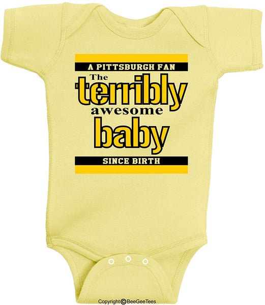 BeeGeeTees Pittsburgh Terribly Awesome Baby Funny Parody One Piece bodysuit