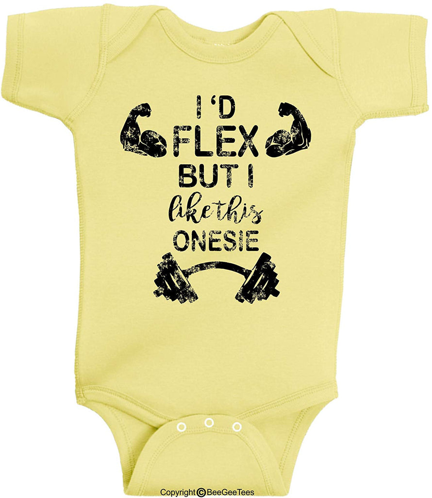 I'd Flex But I Like This Outfit Funny Baby One-Piece Romper Gift by BeeGeeTees